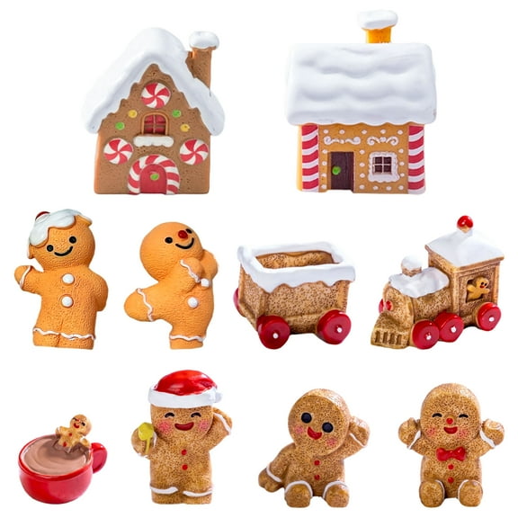 Christmas Gingerbread Miniature Scene Decor Set - 10 Pcs Festive Tabletop Ornaments for Holiday Parties