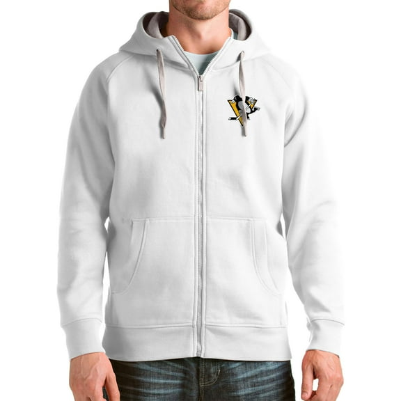 Men's Antigua White Pittsburgh Penguins Logo Victory Full-Zip Hoodie