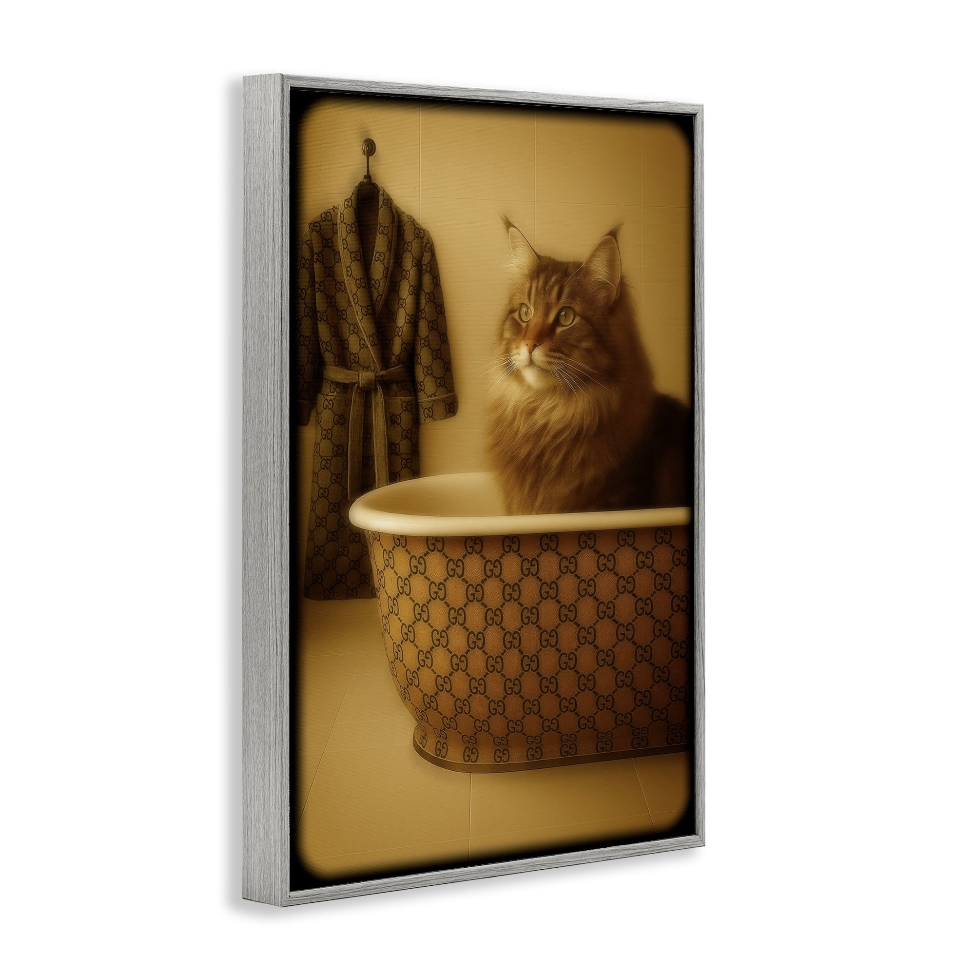Stupell Industries Couture Main Coon in Luxury Tub Gray Framed Giclee Art, design by Grotto Studios