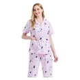 thumbnail image 2 of GLOBAL Women 100% Cotton Button Down Short Sleeve Top & Long Pants Summer Pajama Set with Pockets, 2-Piece, Sizes S to 3XL, 2 of 6