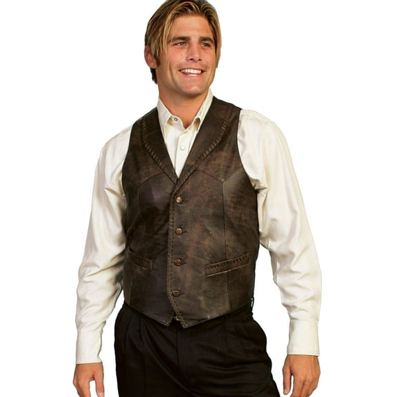 Scully 206-161-S Men Leather Lapel Vest - Brown Buff, Small