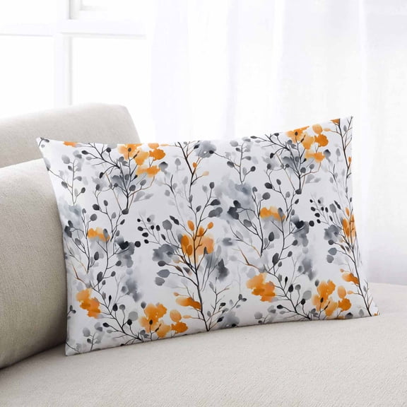 Grey Orange Spring Floral Body Pillow Cover, Pillowcase Protectors with Zipper, Breathable Decorative Throw Pillow Case Cover, Summer Botanical Farmhouse Pillow Shams for Couch Sofa 24x36Inch