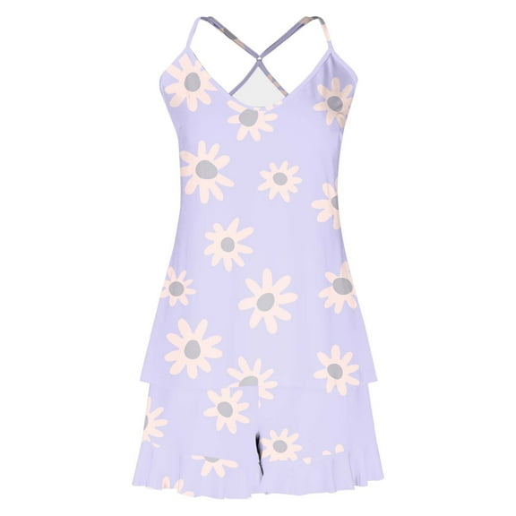 Tnhcen Fashion Silk Pajamas for Women Casual Print Ruffled Camisole Pjs with Spaghetti Straps Soft Summer Homewear XS-2XL