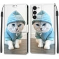 thumbnail image 2 of SaniMore Wallet Case for Samsung Galaxy S23 Plus 2023, PU Leather Color Painting Kickstand Wrist Strip Magnetic Clasp Cash Pocket Card Holders Shockproof Full Protective Case,  Hat Cat, 2 of 10