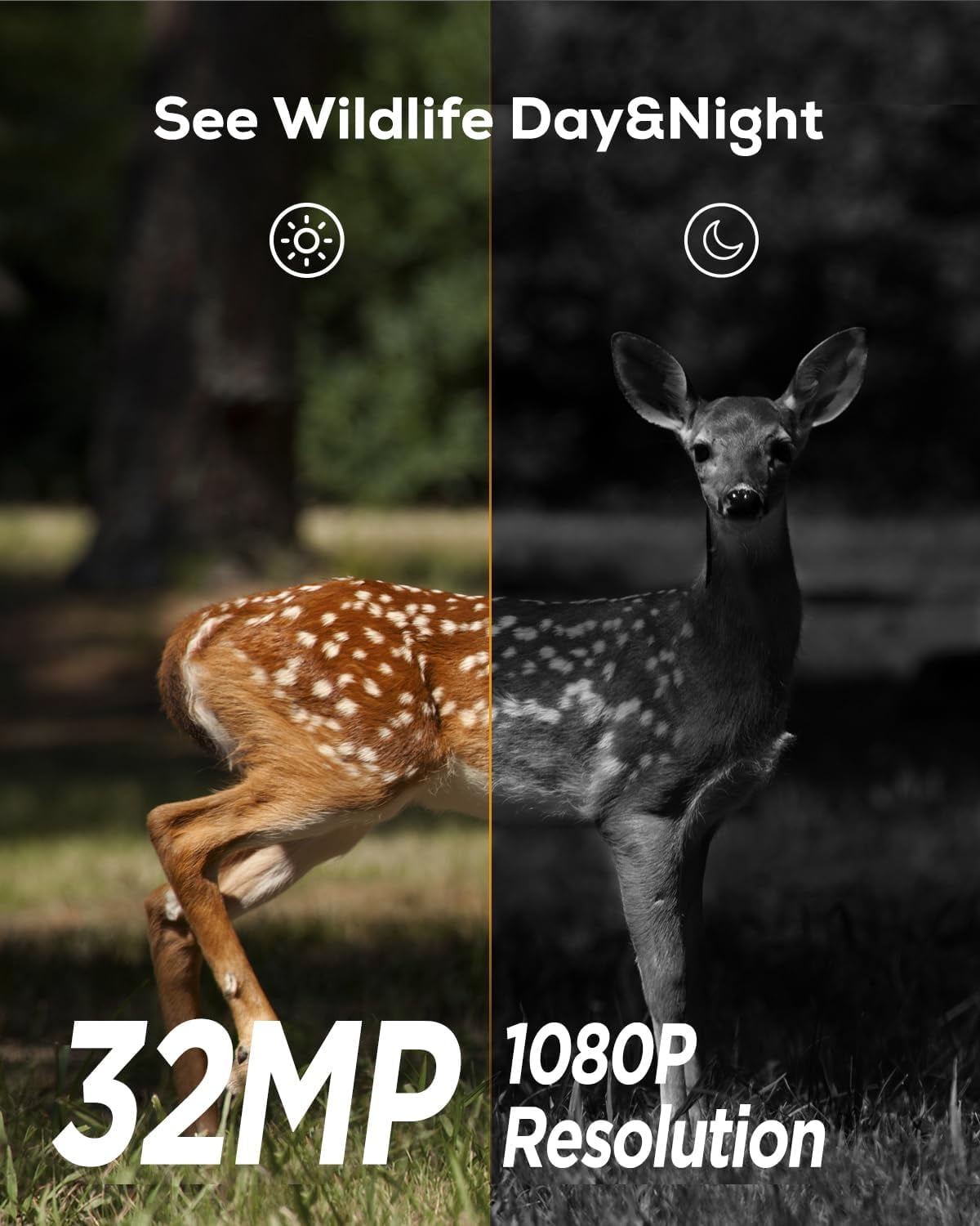 CocoBear Trail Camera 32MP 1080P Night Vision Game Camera, 0.2s Trigger, IP66 Waterproof, No-Glow Infrared, Motion Activated, Supports Up to 128GB SD Card, Hunting & Wildlife Monitoring