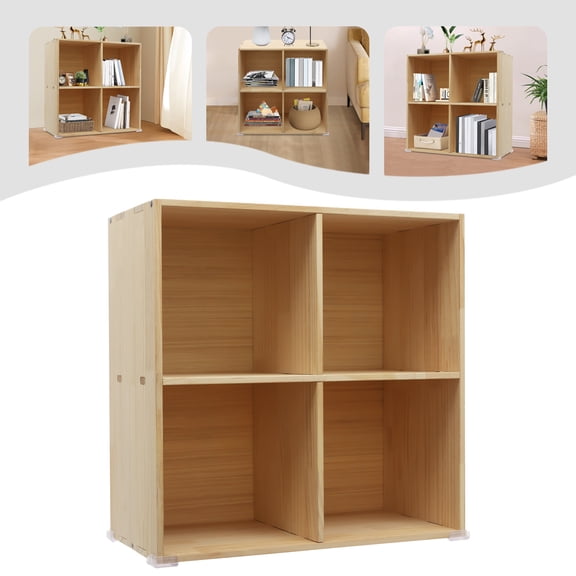 4 Compartments Solid Wood Shelves Wooden Cube Shelf Bookcase Floorstanding Bookshelf 60*30*60cm for Home