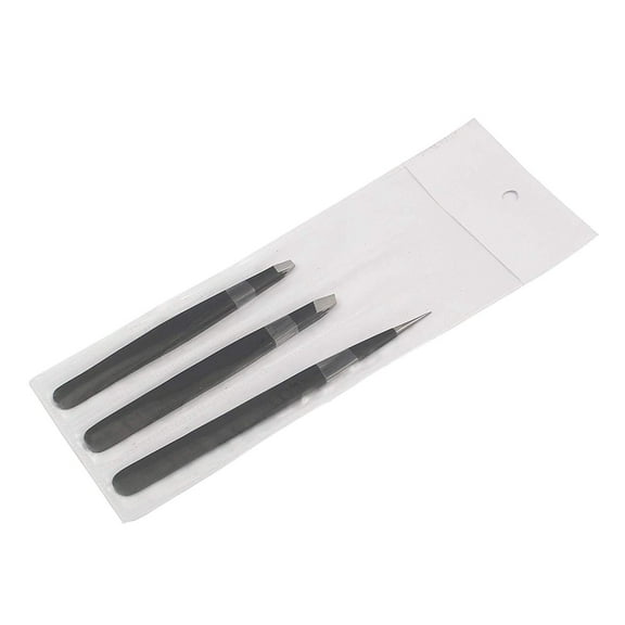 OdontoMed2011® 3 Stainless Steel Eyebrow Tweezers with Pouch, Tweezers Set with Slant, Straight and Pointed Tips - Precision Calibrated - Best for Eyebrow, Ingrown Hair and Splinters (Black)