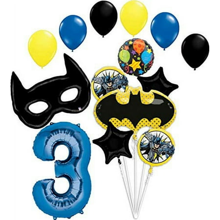 Batman Party Supplies 3rd Birthday Bat Mask and Emblem Balloon Bouquet Decorations