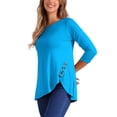 thumbnail image 4 of INSPIRAR CHIC Blusas de Mujer Cuello Redondo de Manga 3/4 con Botones Decorativos y Dobladillo Irregular Estilo Casual XS Azul, 4 of 5