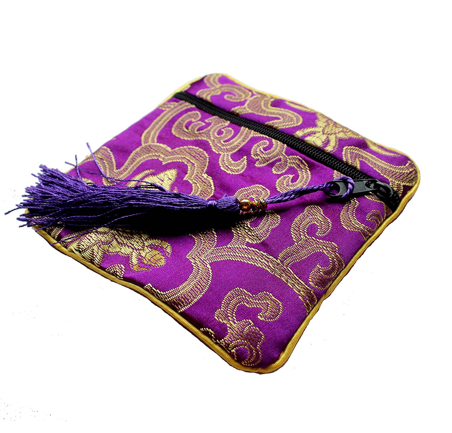 Wholesale Mix Colors Chinese Zipper Coin Tassel Silk Square Jewelry Bags Pouches 