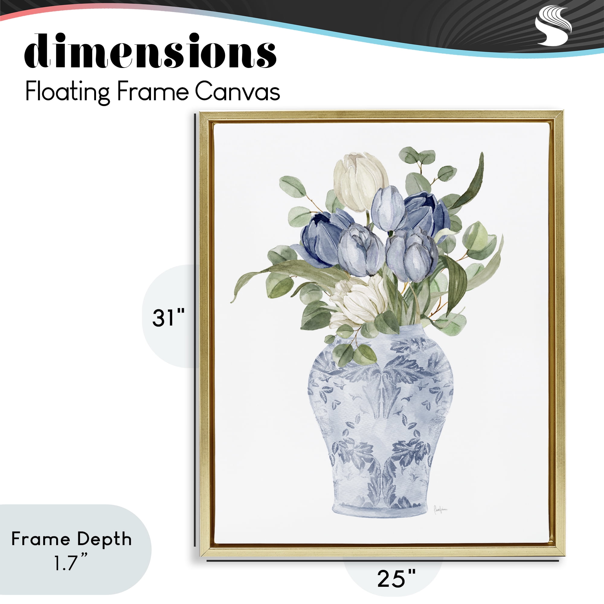 Stupell Industries Tulips & Leaves Vase Gold Framed Floater Canvas Wall Art, design by Livi Finn