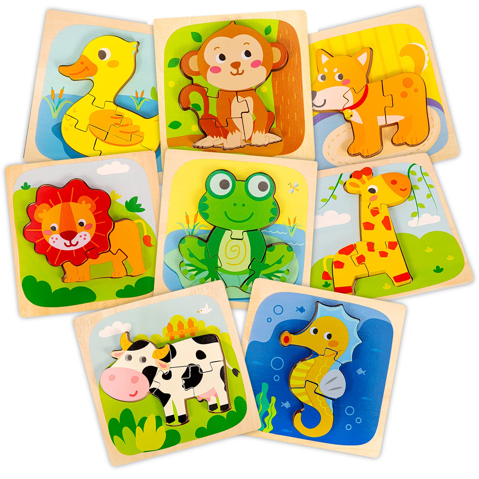 Wooden Jigsaw Puzzles for 3 + Years Old Toddlers, Animal Shape Color Montessori Toys, Early