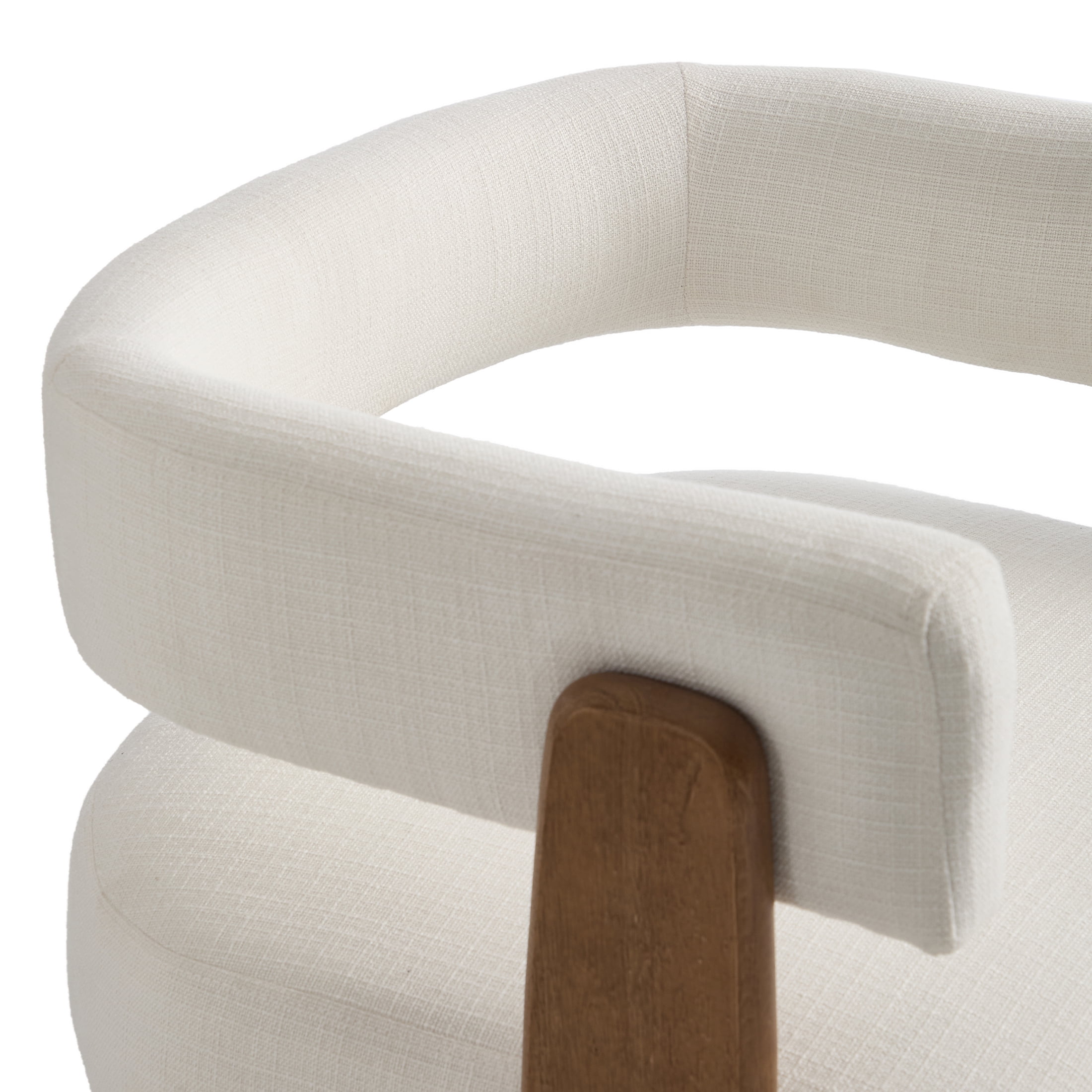 Guyou Barrel Dining Chairs Set of 2, Modern Linen Upholstered Dining Room Chairs with Curved Back, Farmhouse Wooden Accent Side Armchairs for Dining Room, Living Room, and Kitchen, White
