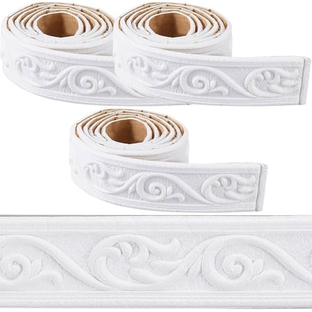 DIY 266 x 2in Crown Molding Peel and Stick Foam White Self Adhesive Flexible Trim 3D Sticky Vintage Decorative Wallpaper Border Wall Edging Foam Baseboard Mirror Border Wall Lines Hotel DIY Decor DIY