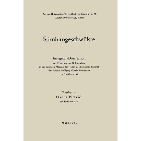 Stirnhirngeschwülste: Inaugural-Dissertation, (Paperback)