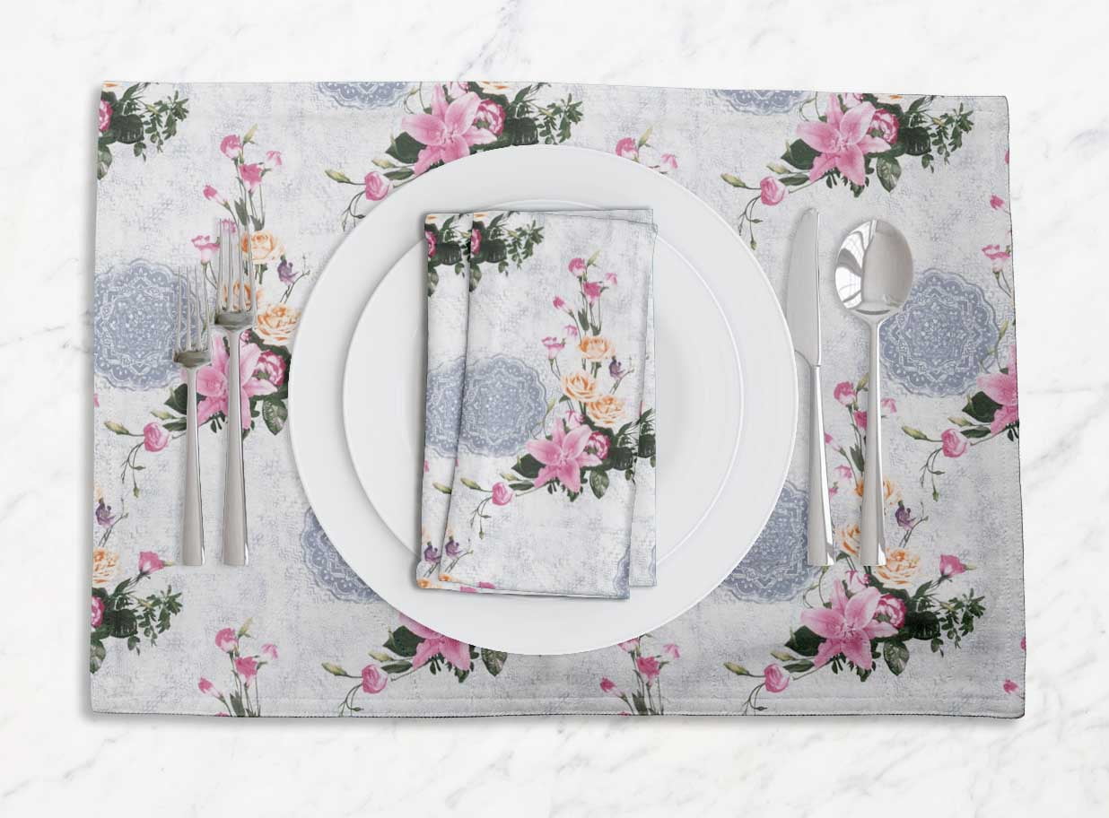 S4Sassy Floral Printed Reversible Fabric Placemats Table Dining Mats FL-43A 