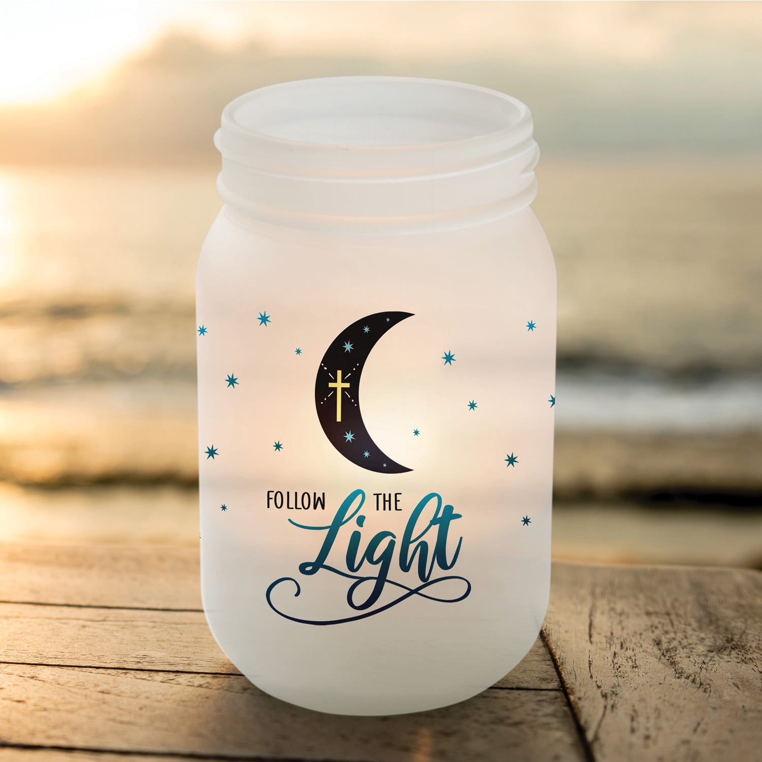 Personalized Planet Follow The Light Frosted Glass Mason Jar Votive Candle Holder