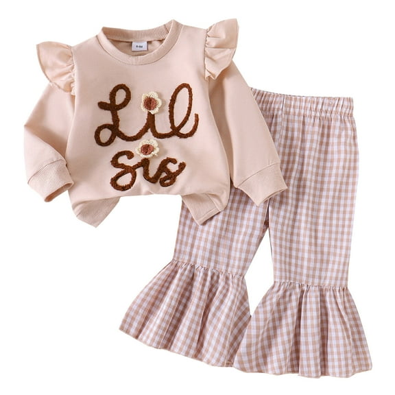 Kogui Girls Outfits Sets Little Girls Outfits 2 Piece Toddler Long Sleeve Sweatshirt Leggings Pants Fall Winter Clothing Set Size 2T 3T (Khaki,2-3 Years)