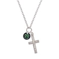 thumbnail image 2 of Delight Jewelry Silvertone Green Paw on Black Disc Be Strong and Courageous Engraved Cross Zoey Necklace, 28", 2 of 4