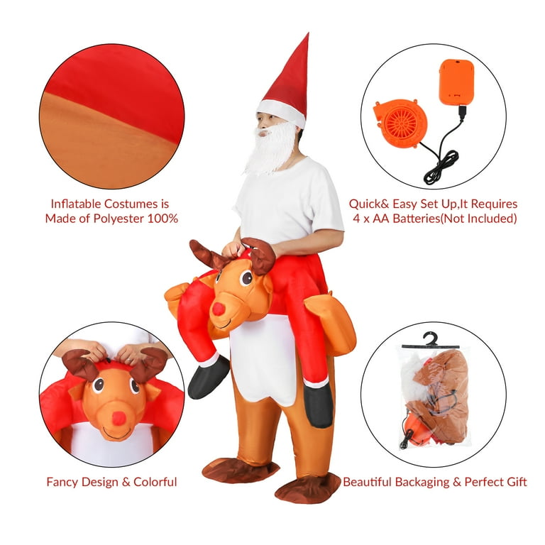 HEQUSIGNS Inflatable Christmas Santa Reindeer Costume Blow Up Christmas Santa Claus Reindeer Rider Cosplay Suit for Youth Adult Elk