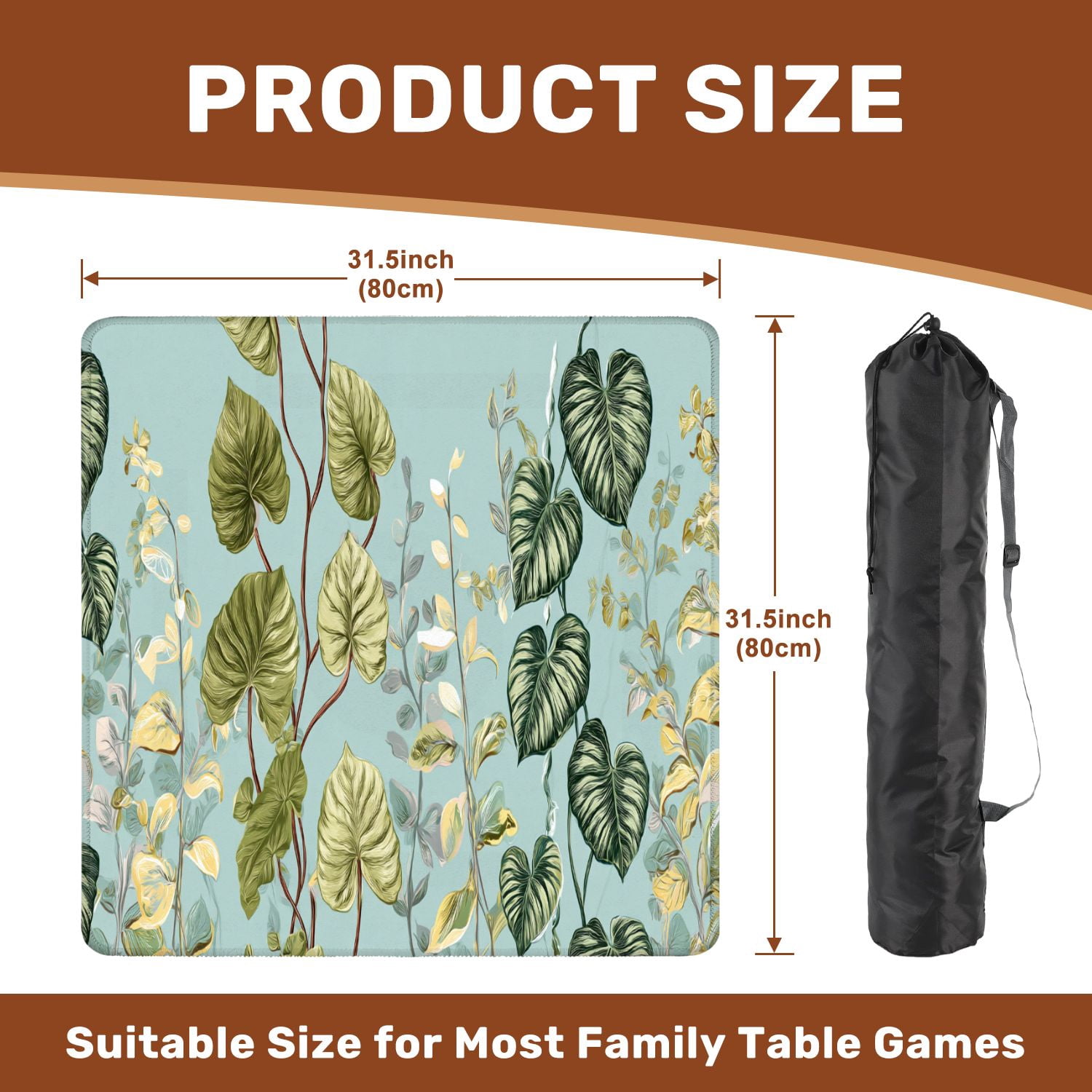 Mahjong Mat 31.5" x 31.5" Floral seamless green black white split leaf Philodendron Non-Slip Noise Reduction American Mahjong Tiles Table Cover for Dominoes Poker Card Board Games Gift
