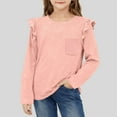 thumbnail image 1 of Camiseta de manga larga con encaje de color liso para niña, camisa básica informal de manga larga para niña, jersey de cuello redondo con bolsillo para niña, top de poliéster para niña, 1 of 6