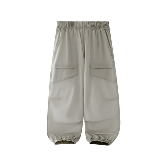 QQAMB Boys Girls Cargo Pants Thin Casual Elastic Waisted Solid Color Lightweight Straight Leg Joggers Pants,9-10Years