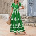 thumbnail image 4 of HOMBOM Summer Dresses for Women Floral Maxi V-Neck Green Peasant Short Sleeve Pocket 2024 Boho Beach Dress L, 4 of 8