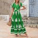 thumbnail image 3 of Vestido Corto para las Mujeres Impresión de Verano Bolsillo Manga Corta Vestido de Playa Fluyente, 200D Tela de Cuatro Lados para Viajes, Fiesta Y Uso Casual Diario, 3 of 8