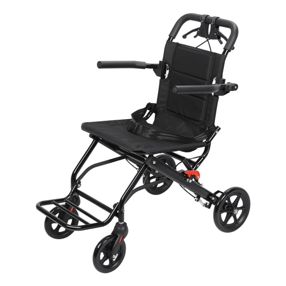 Small Sized Folding Wheelchair Lightweight Portable Transit Travel Chair for Adults, Manual Wheelchair with Adjustable Safety Strap