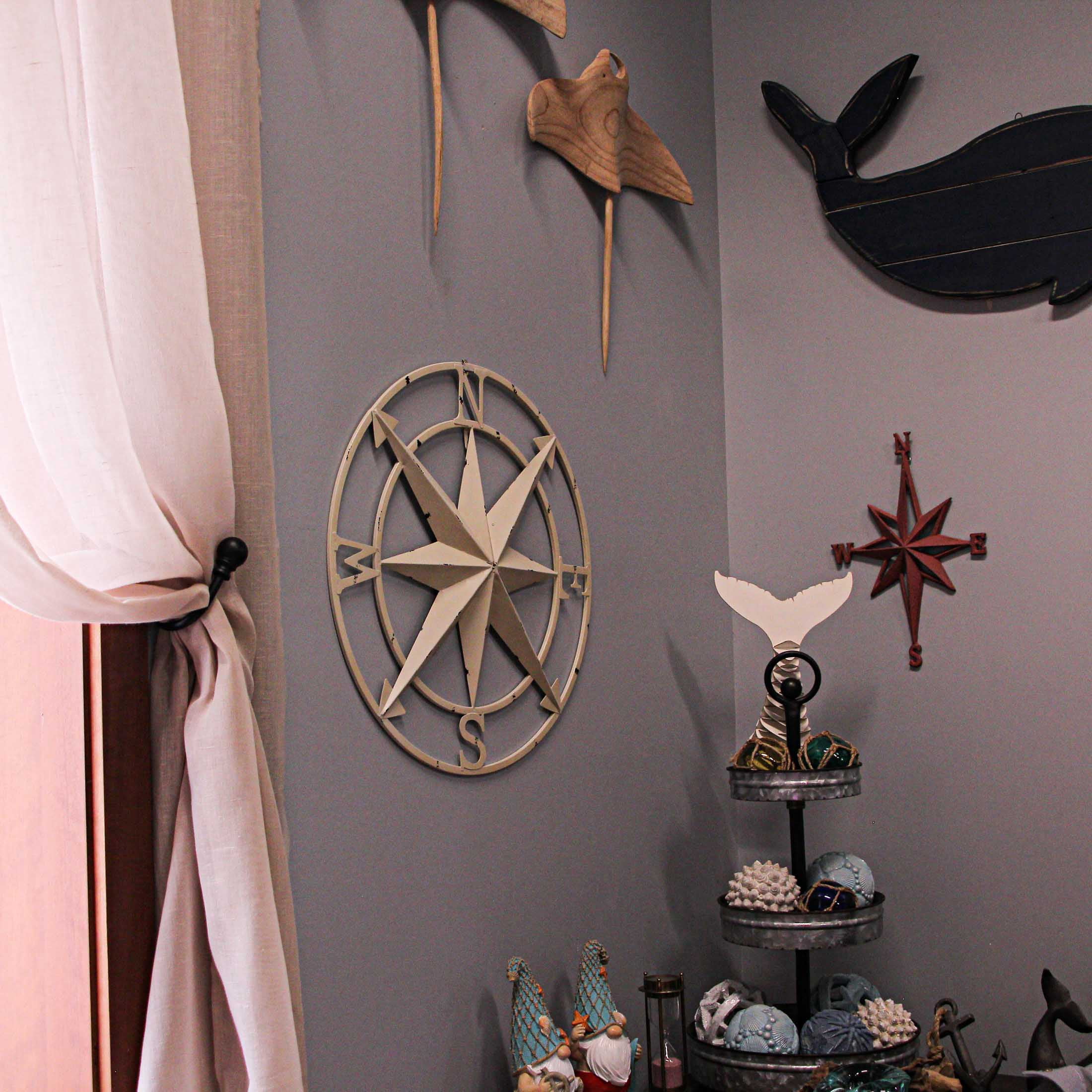 Zeckos White Metal Nautical Compass Rose Hanging Wall Décor 20.5 inch