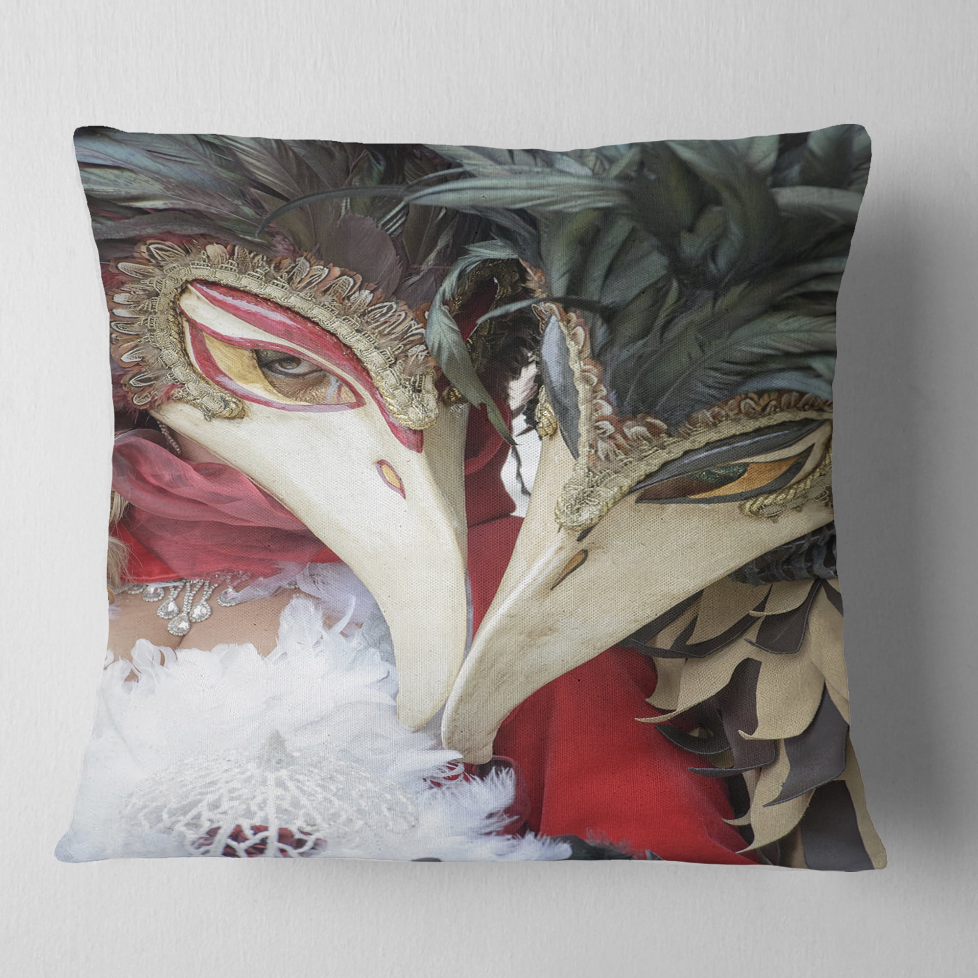 Designart Carnival in Venice in Italy - Floral Throw Pillow - 16x16