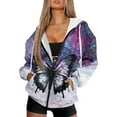 thumbnail image 4 of SCRAWLGOD Galaxy Butterflies Women Zip Hoodie Sweatshirt for Women Hoodies with Zipper Long Sleeve Ladies Zip Up Hoodie Soft Women Fall Outfits Size XL for Daily Life, 4 of 7