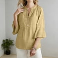 thumbnail image 7 of Craaazy Women's Loose Fit Button V-Neck 3/4 Sleeve Trendy Casual Blouse with Flared Cuffs Lightweight Breathable Summer Wear Top Gifts, 7 of 7