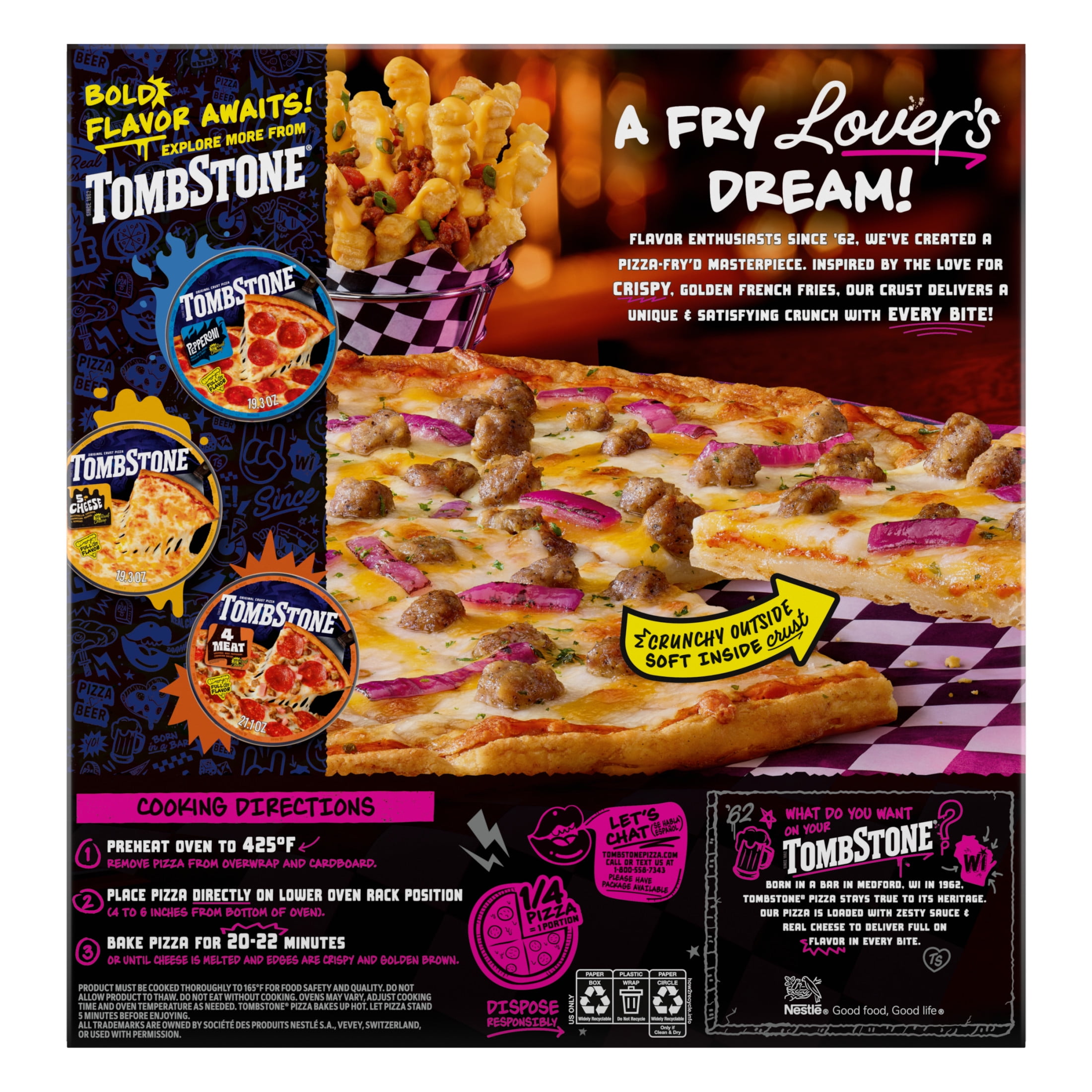 Tombstone French Fry Style Crust, Chili Cheese, Gluten Free Frozen Pizza, 18.8 oz (Frozen)