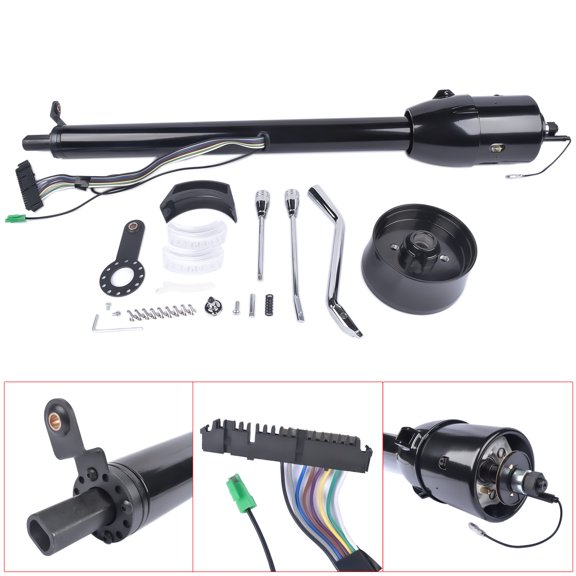 30 Inch Polish Stainless Steel Floor Shift Steering Column with 9 Hole Wheel Adapter Switch Automatic No Key Black