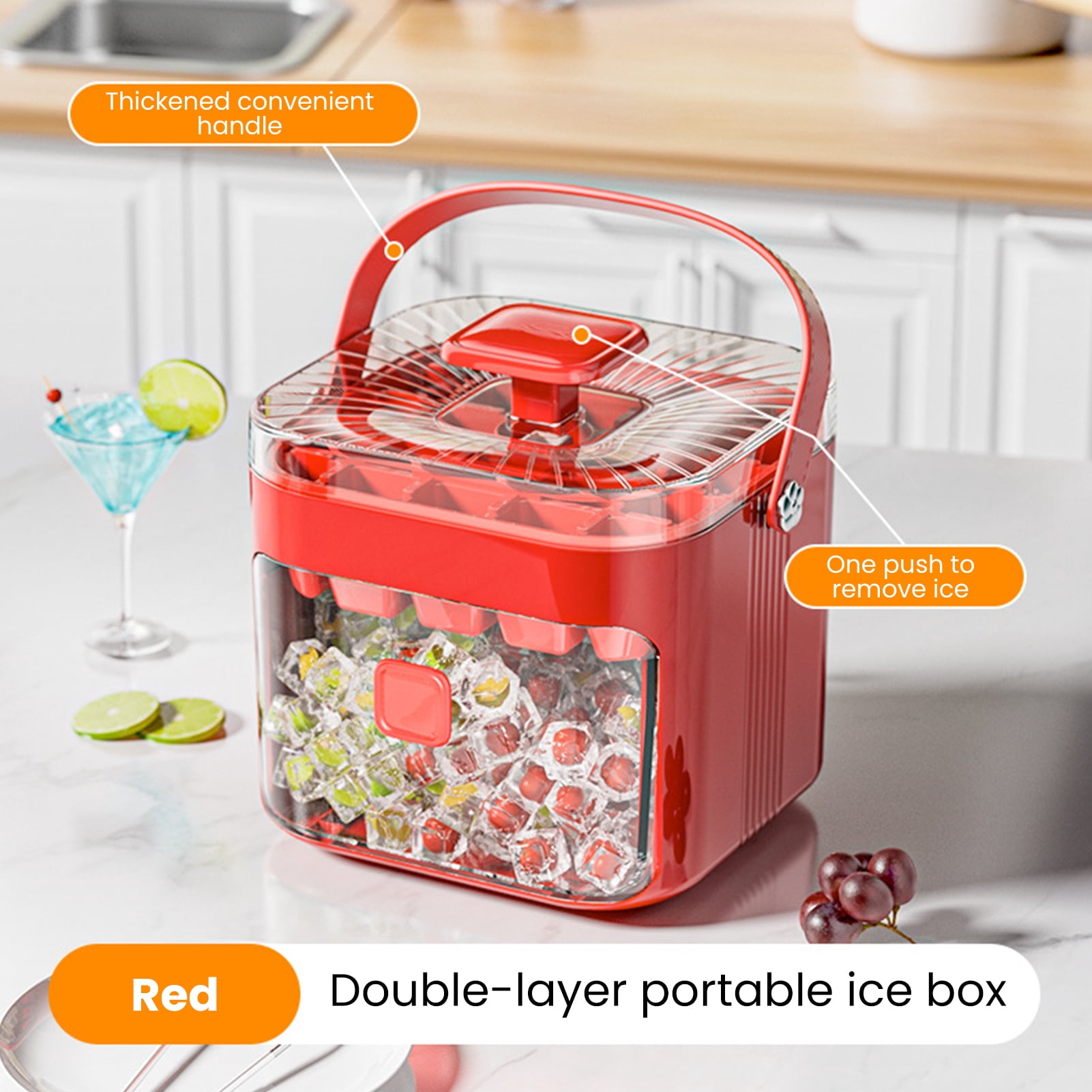 Ice Cube Mold 48 Grids Reusable Refrigerator Ice Maker Drawer Design Ice Tray Portable Easy Release Homemade Ice Making Tools for Whiskey Cocktail Coffee