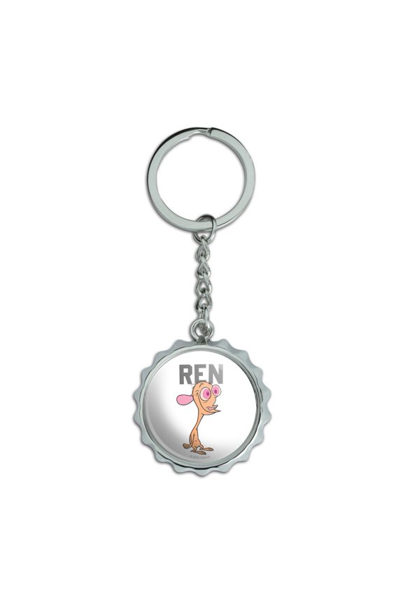 Ren and Stimpy Show Collegiate Ren Keychain Chrome Plated Metal Pop Cap Bottle Opener