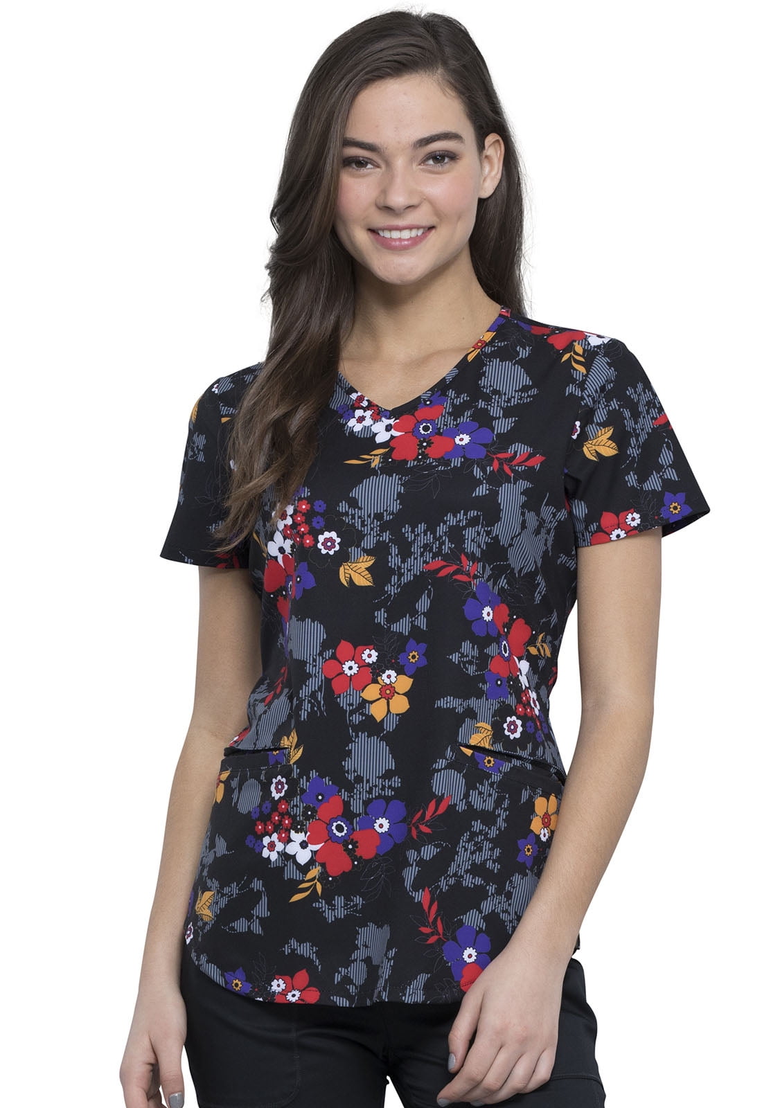 Cherokee Prints Women Medical Scrubs Top VNeck CK637, XS, Stripe Hype