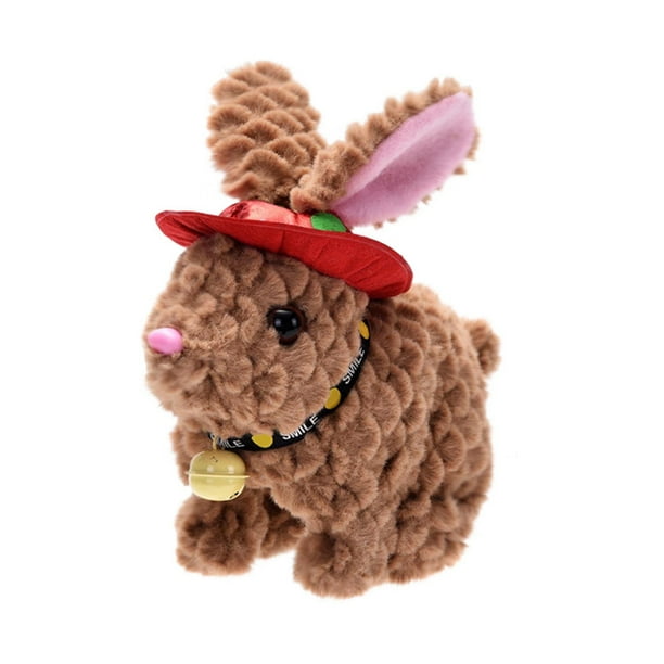 Conejo de peluche interactivo con sonido, salta y mueve la nariz, regalo para niños pequeños, 19 cm, marrón