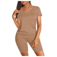 thumbnail image 2 of Women's Two Piece Outfits Short Sleeve Tops Pants Biker Shorts Running Yoga Sets, 2 of 5