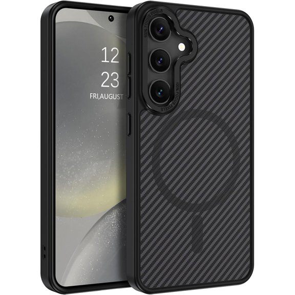 Case for Samsung Galaxy S24 Plus/S24  6.7-Inch, Magnetic [Compatible with Magsafe] Carbon Fiber Support Wireless Charging Men Women Slim Shockproof Protective Phone Cover, Black