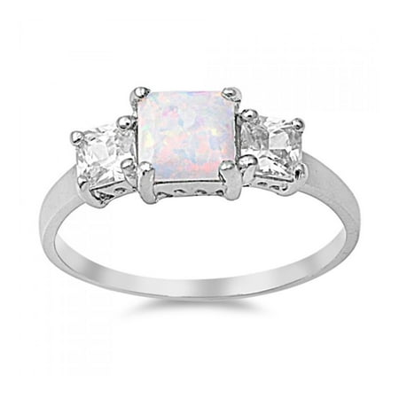 - 925 Sterling Silver Lab opal Gem Ring