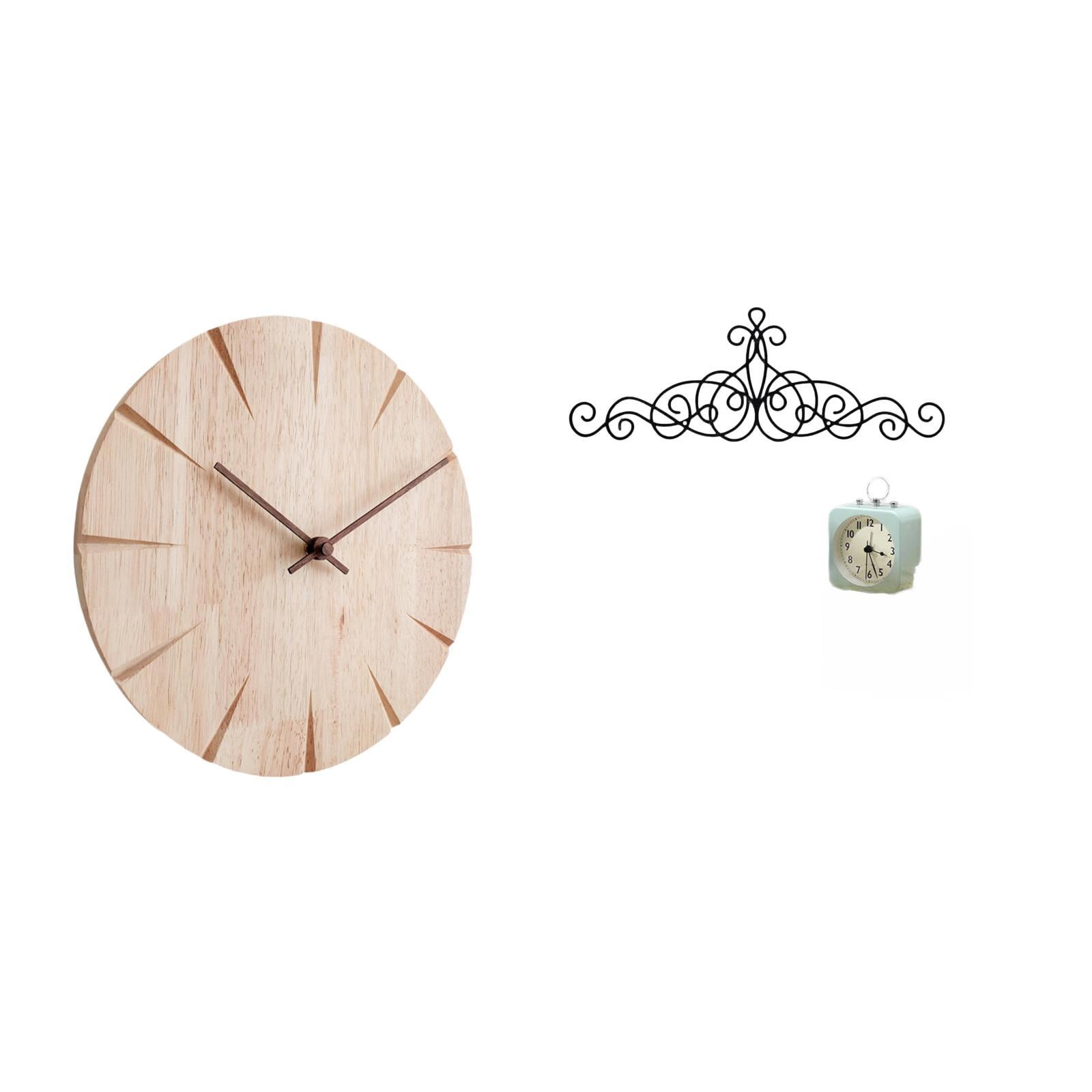 QSTDGVPW Wood Wall Clock Creative Design Decorative Silent for Restaurant Office Scroll Metal Wall Art Floral Decor for Patio Indoor Outdoor Fence