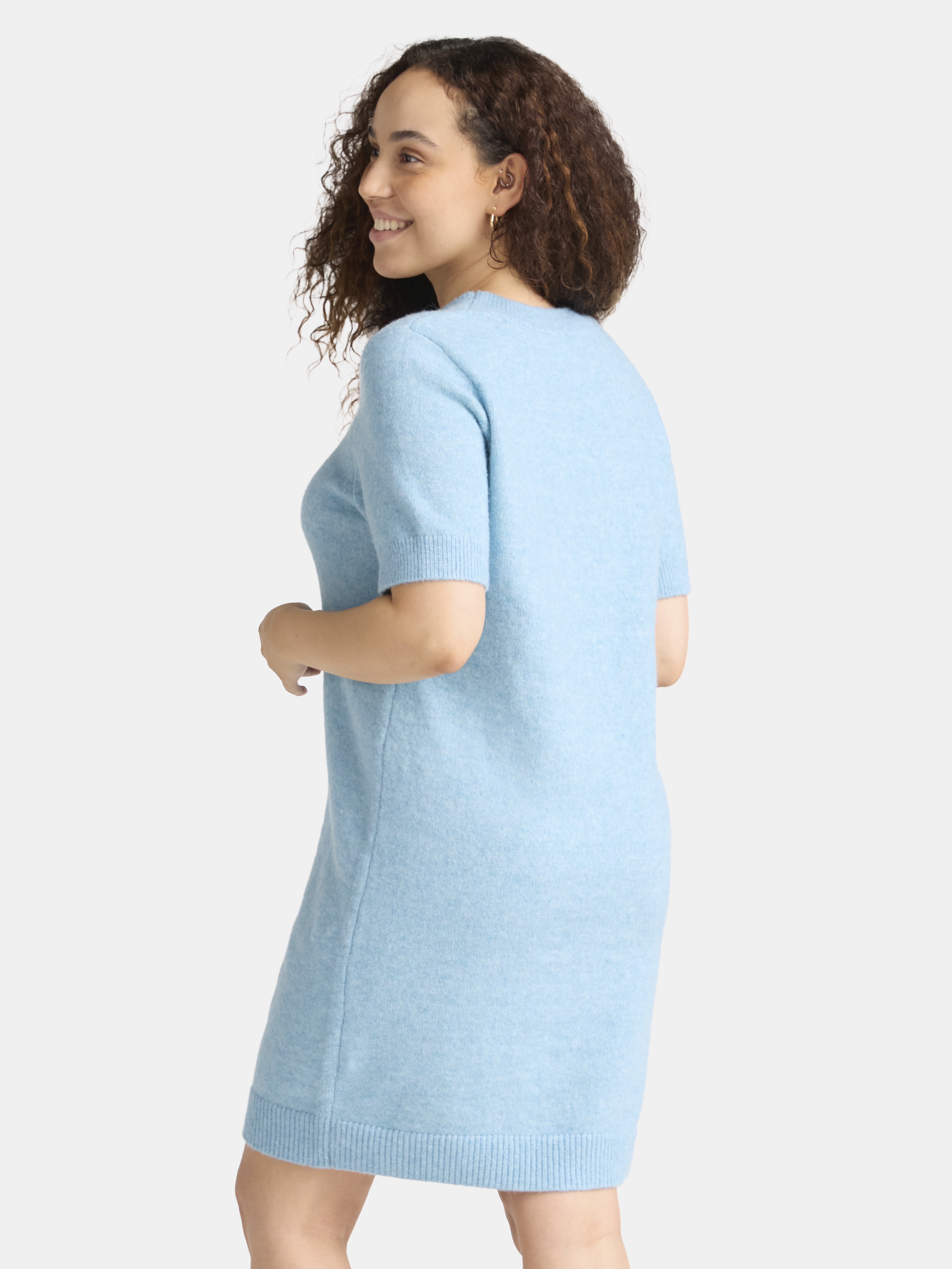 Time and Tru Women's Sweater Dress with Short Sleeves, Sizes XS-XXXL