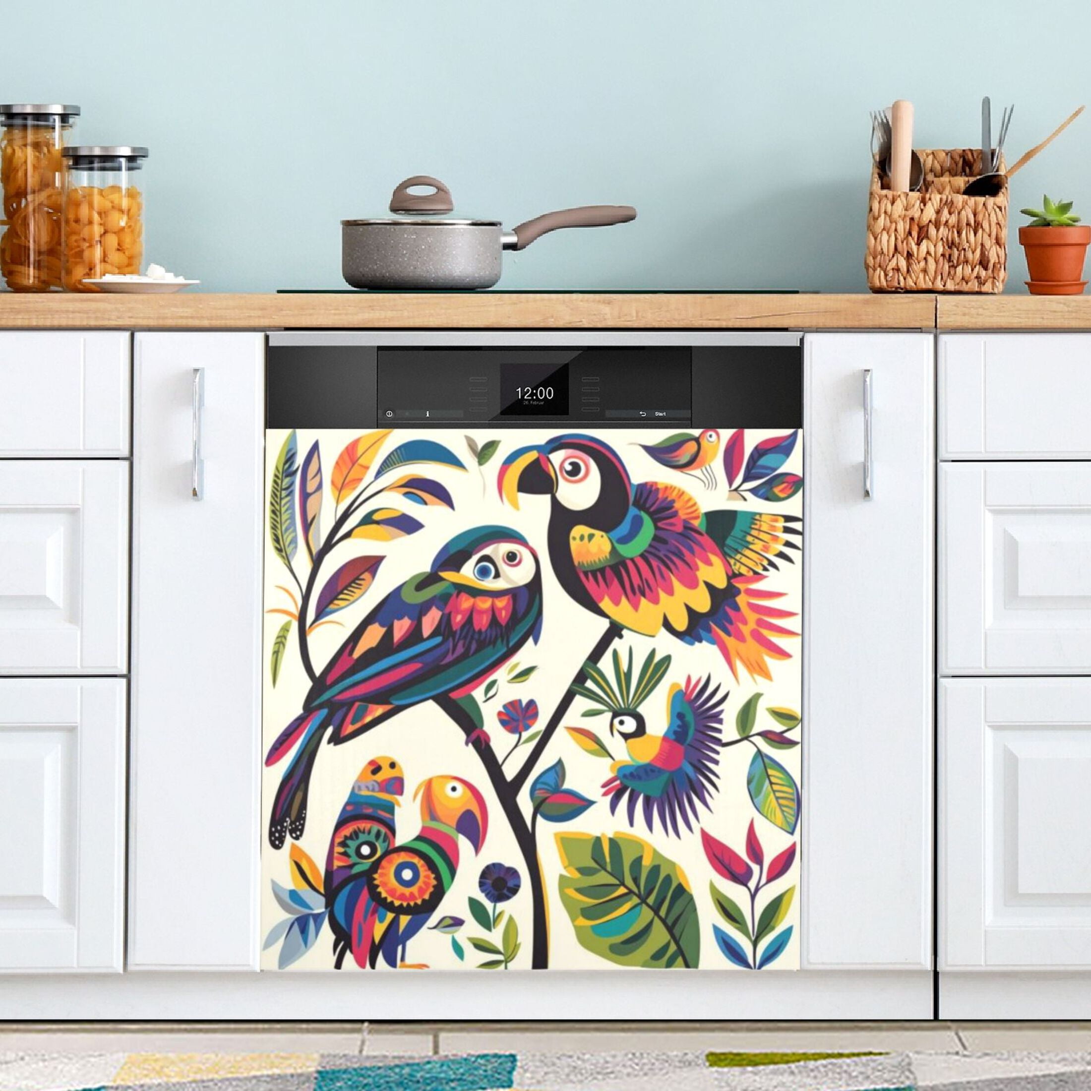 Dishwasher Magnetic Sticker 23x26 Inch Refrigerator Magnetic Sticker Washing Machine Magnetic Sticker Kitchen Panel Magnetic Sticker Home Decor Colorful Bird Flock