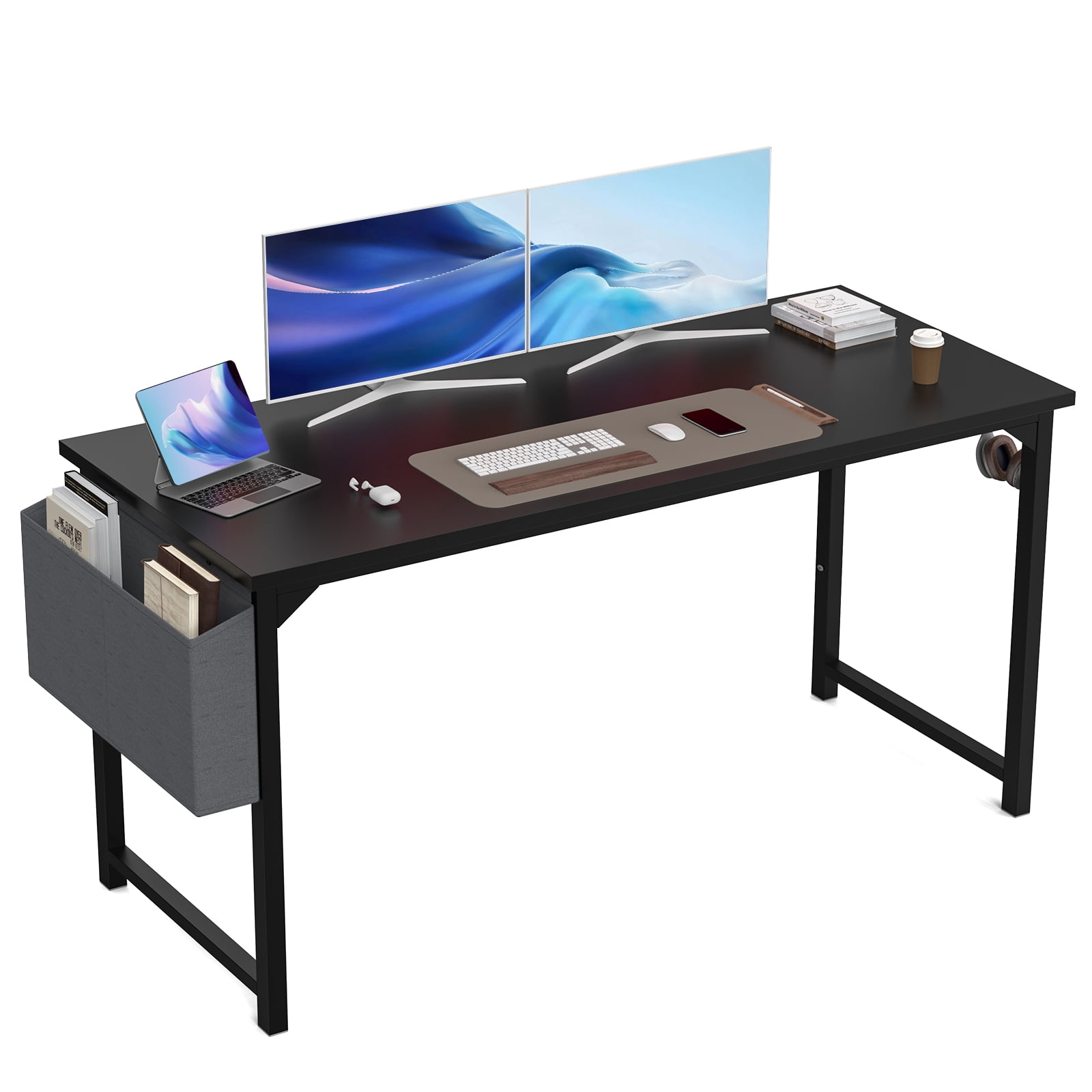 MAYEERTY 63 Inch Writing Desk with Fabric Drawers & Storage Bag, Modern Home Office Desk,Black