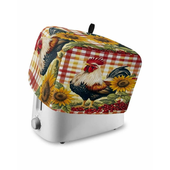 Fsddascl Retro Rooster Toaster Cover 4 Slice, Large Kitchen Appliance Covers, Sunflower Plaid Pastoral Animals Toaster Oven Cover with Loop, Bread Machine Cover Polyester Dust Cover Protection