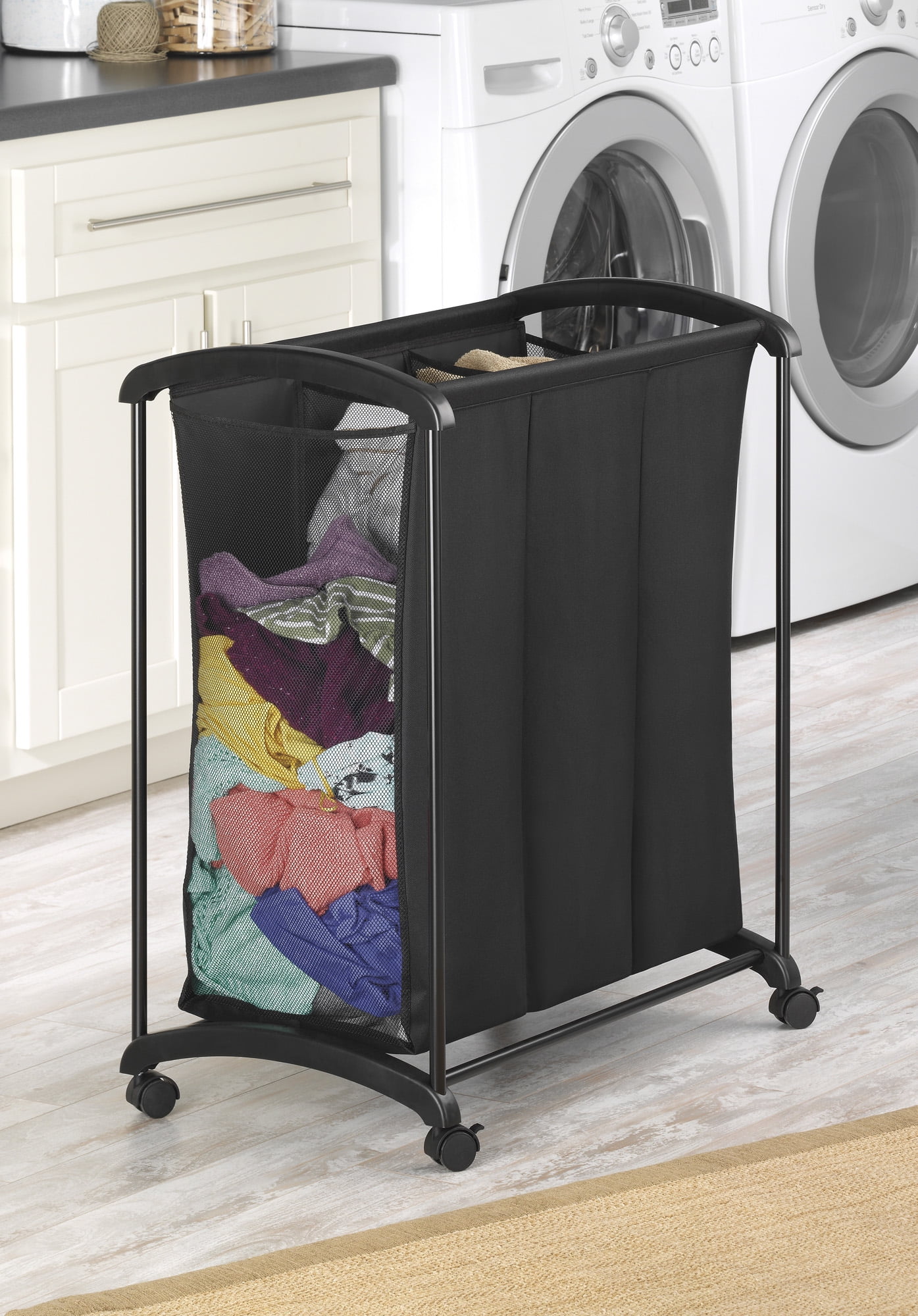 Whitmor 3 Section Laundry Sorter with Wheels Black 16.5" x 28.5" x 30.75"