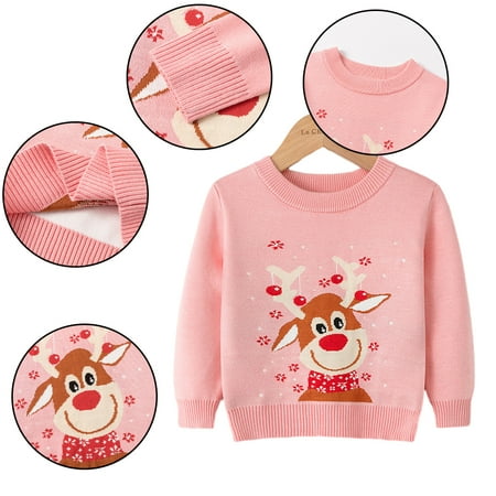 

Esaierr Kids Christmas Sweater for Toddler Baby Girls Knitted Winter Sweater Classic Pullover Sweater Autumn Thickened Crewneck Warm Jacket for 2-7Y